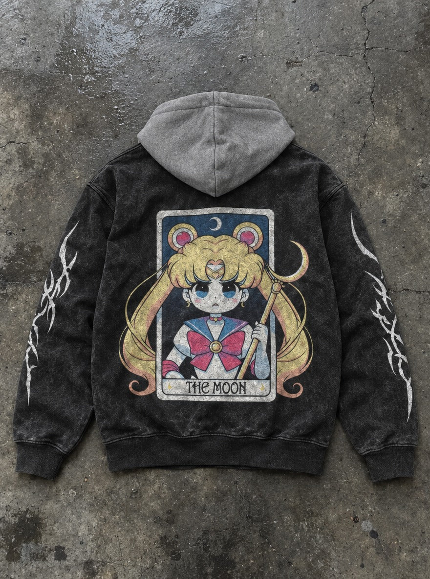 Tarot Maiden – Black & Grey Hoodie – flat-lay | Sailor Moon