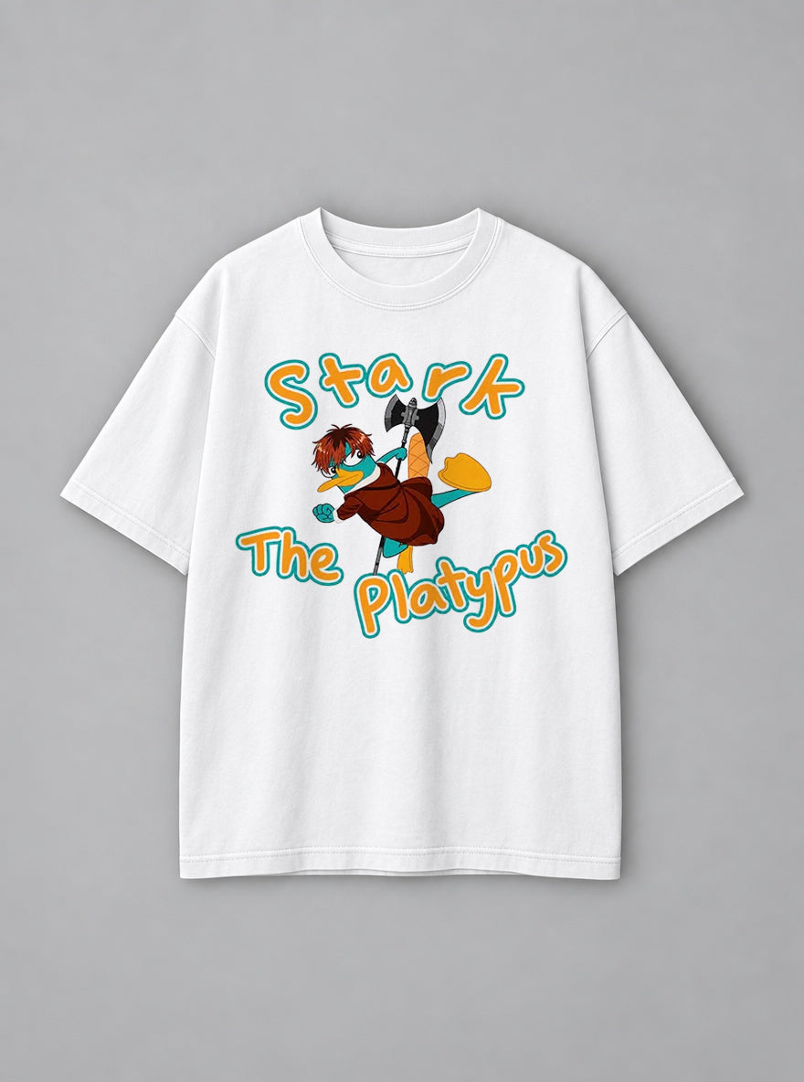 Stark the Platypus – White Tee – mockup | Meme Tees