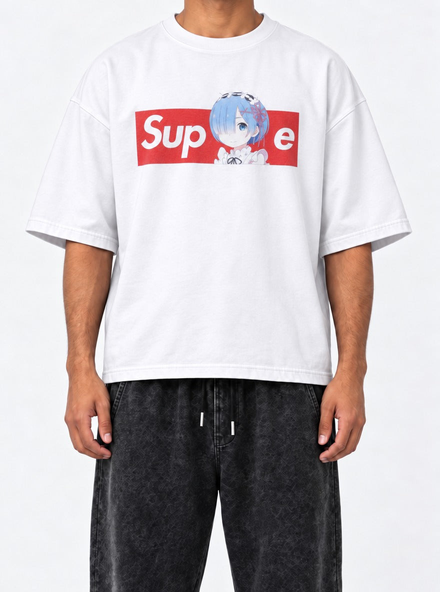 Supreme – White Tee – model shot | Meme Tees
