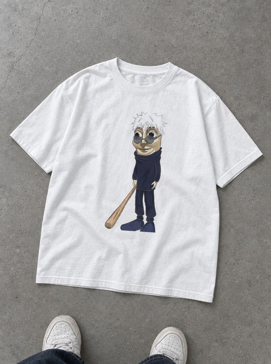 TTT Satoru – White Tee – flat-lay | Meme Tees
