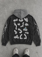 Ghostly Parade – Black & Grey Hoodie – flat-lay | Witch Hat Atelier