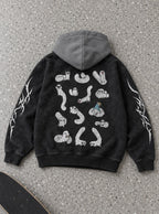 Ghostly Parade – Black & Grey Hoodie – flat-lay | Witch Hat Atelier