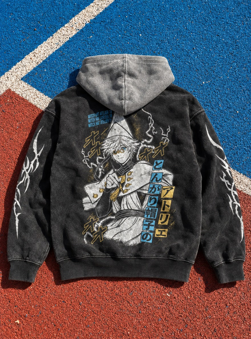 Inkspell Sketch – Black & Grey Hoodie – flat-lay | Witch Hat Atelier