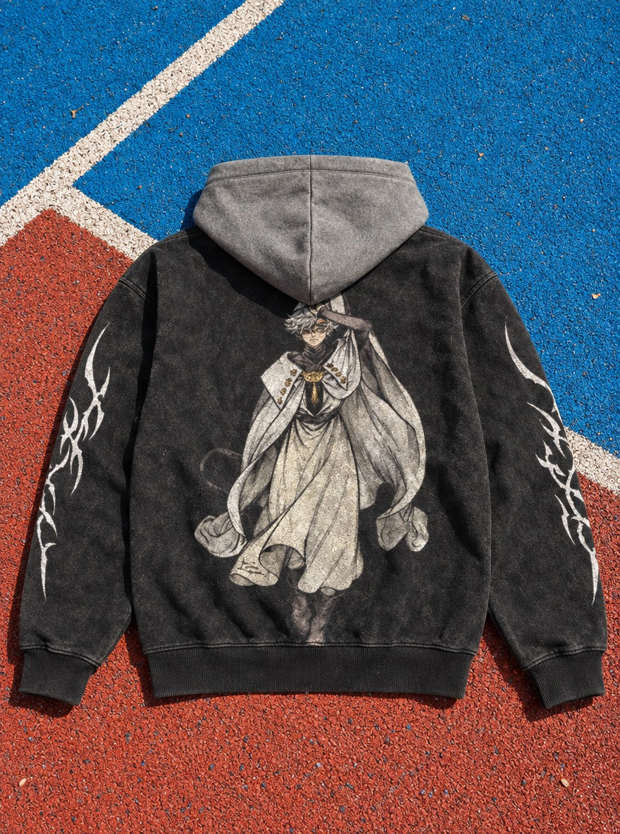 Silver Cloak – Black & Grey Hoodie – flat-lay | Witch Hat Atelier