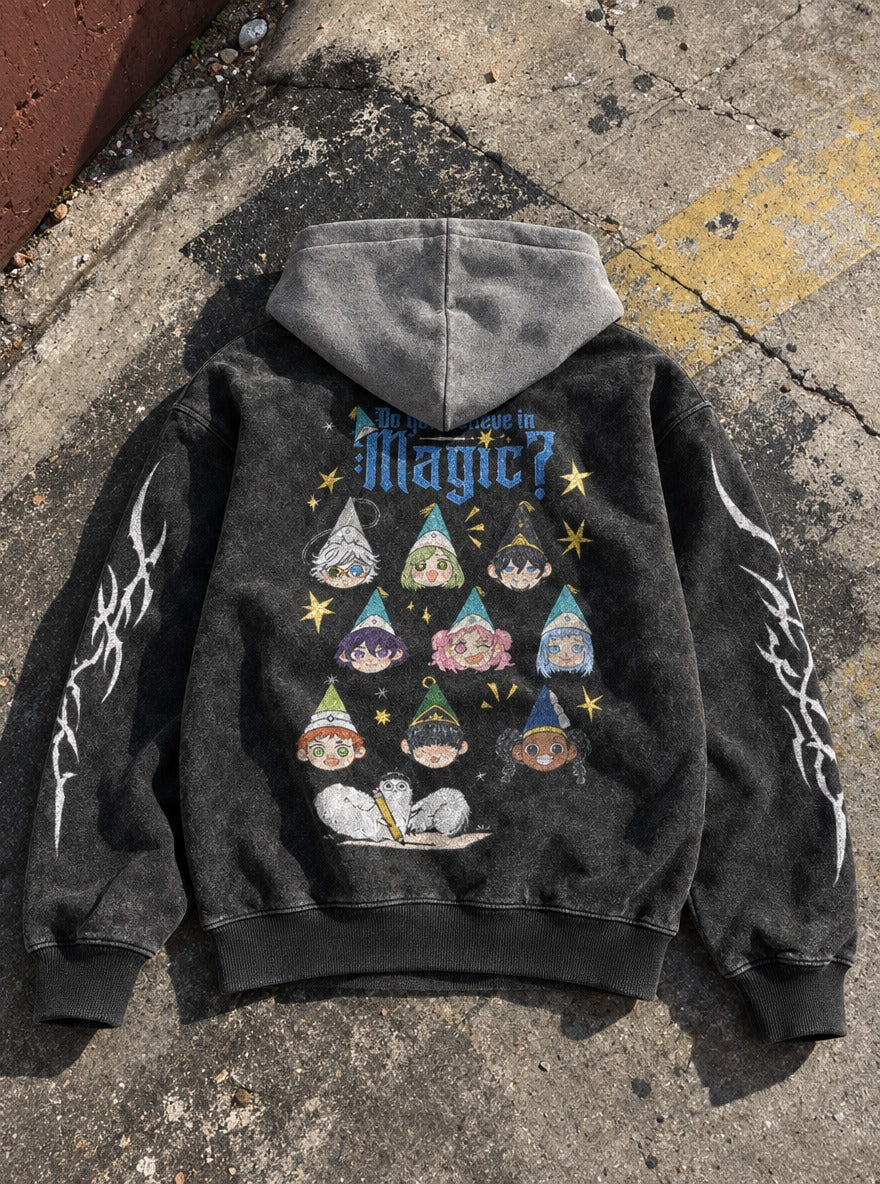 Starry Sketches – Black & Grey Hoodie – flat-lay | Witch Hat Atelier