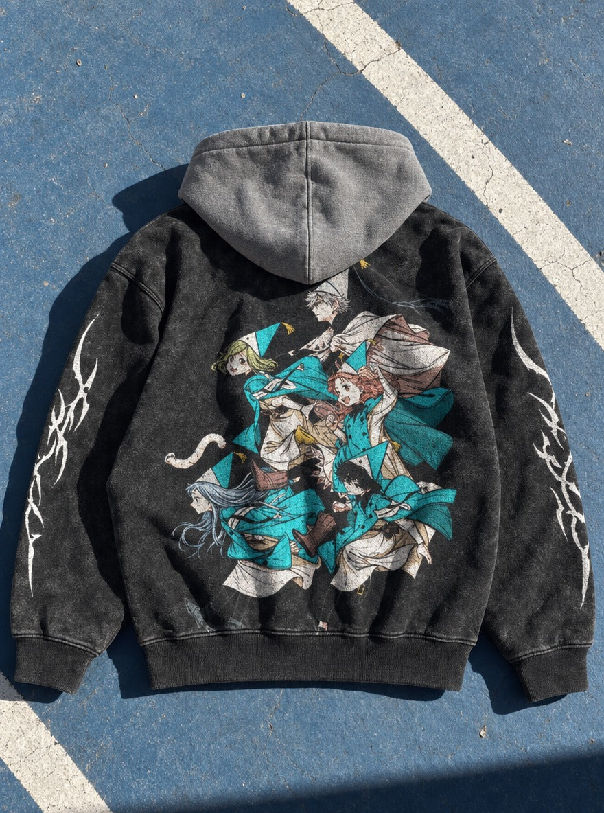 Teal Cadre – Black & Grey Hoodie – flat-lay | Witch Hat Atelier